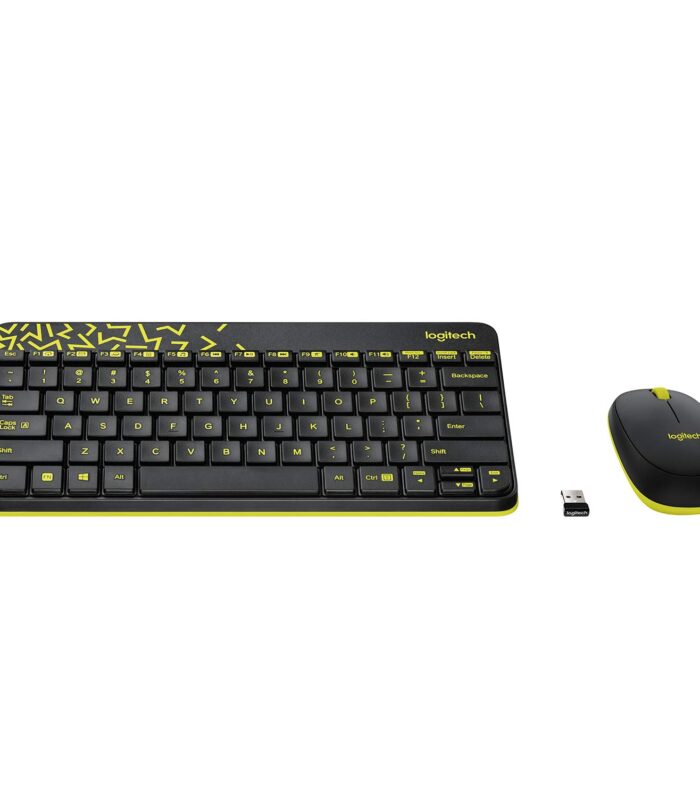 Logitech MK240 Nano Wireless USB Keyboard and Mouse Set, 12 Function Keys 2.4GHz Wireless, 1000DPI, Spill-Resistant Design, PC/Mac, Black/Chartreuse Yellow