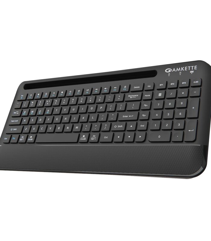 Amkette Optimus Pro Max Multi Device (4in1) Rechargeable Wireless Keyboard/Bluetooth Keyboard | One Click Device Switching and AI Access for MacOS, Windows, Android & iOS | Dual OS Layout (Black)