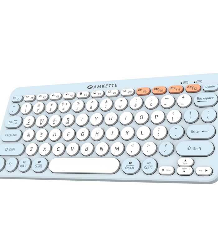 Amkette New and Improved Optimus BT 4 in 1 Multi Device Wireless Keyboard/Bluetooth Keyboard | One Click Device Switching and AI Access for Windows, MacOs, Android and iOS, Dual OS Layout (Blue)