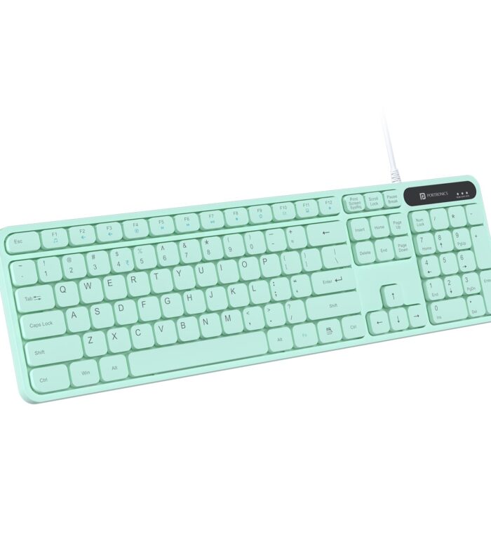 Portronics Ki-Pad 3 USB Wired Keyboard with Large Keycaps, Noise-Free Typing, Fn Multimedia Hotkeys, Full-Size Layout with Num Pad, Ergonomic Design, 1.5m USB Cable, for Laptop, PC, Mac (Green)