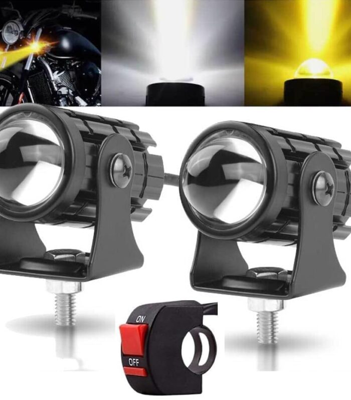 Steko {Pack of 2 Pieces) Super Bright Dual Color Yellow/White Led Mini Fog Light Lamp Projector Lens Spotlight For Bike Car (DC 12Volt, 36 Watt) With 1 Switch