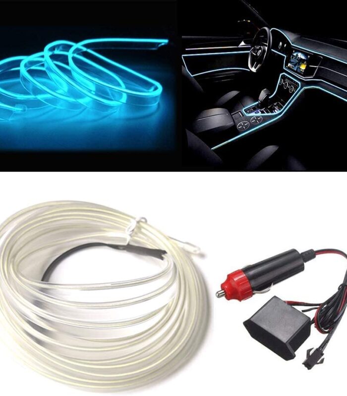 AutoBizarre Ice Blue Color 5 Meters Car Interior Decoration Cold Light Line Electroluminescent Ambient Lighting EL Wire (Works with All Cars) (Ice Blue)