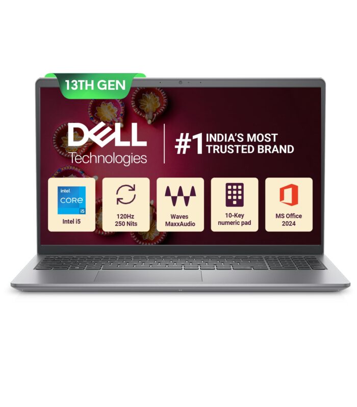 Dell 15 Intel Core i5 13th Gen - 1334U, 16GB DDR4 RAM, 512GB SSD, FHD 15.6"/39.62 cm, Windows 11, MSO'21, Grey, 1.66kg, 120Hz 250 nits Display, 15 Month McAfee, Thin & Light Laptop
