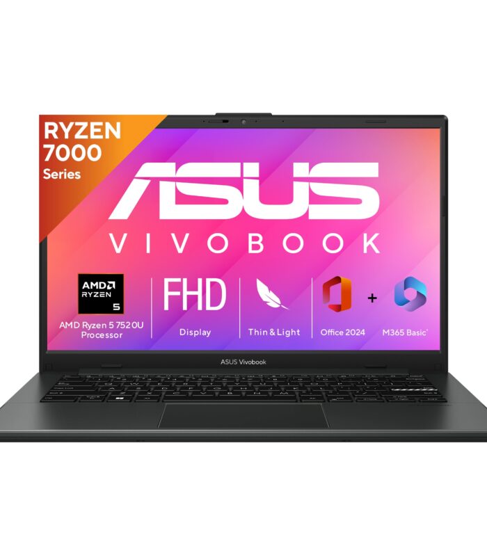 ASUS Vivobook Go 14, AMD Ryzen 5 7520U, 16GB RAM, 512GB SSD, FHD 14", Windows 11, Office Home 2024, Black, 1.38kg, E1404FA-NK5542WS, AMD Radeon iGPU, 42WHrs, M365 Basic (1Year)* Laptop