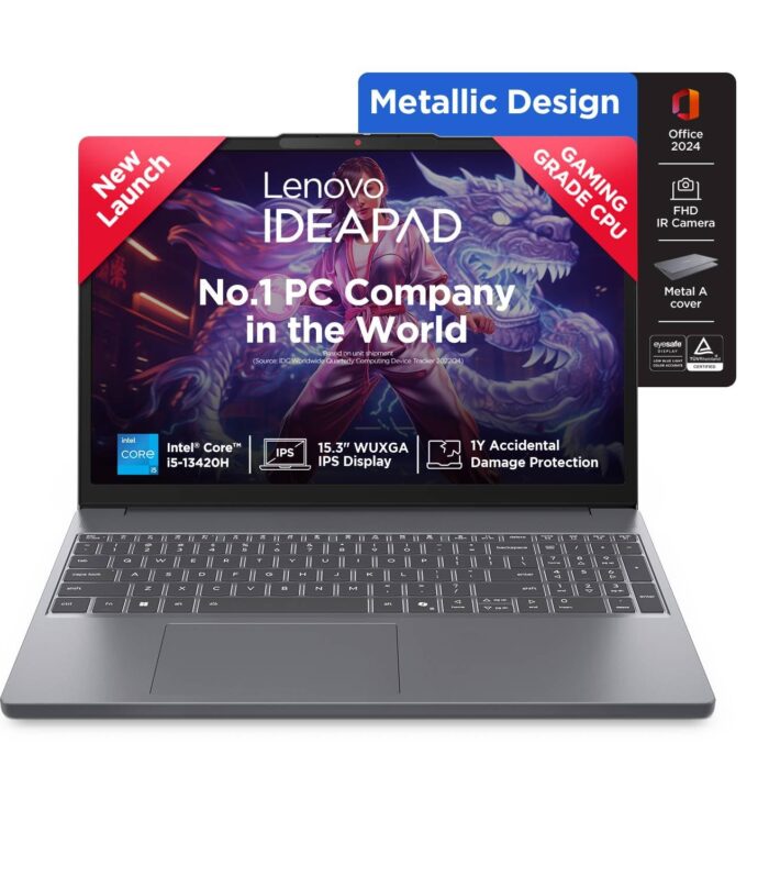 Lenovo IdeaPad Slim 3 13th Gen Intel Core i5-13420H 15.3"(38.8cm) WUXGA IPS Laptop(16GB RAM/512GB SSD/Win 11/Office Home 2024/Backlit/1Yr ADP Free/Top Metal Cover & IR Camera/Grey/1.6Kg), 83K100CGIN