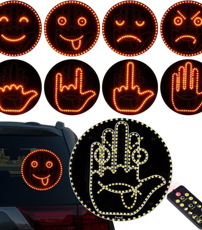 STHIRA® Car Rear Windshield Window Light with Remote, Creative Smiley Face & Hand Gesture LED Decorative Light, 8 Display Patterns, USB C Plug and Go & Battery Operated, No Battery Included