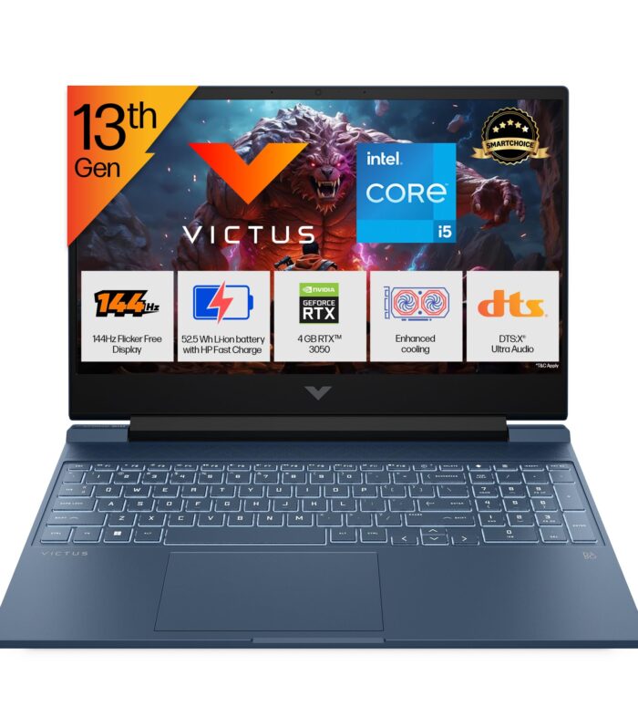 HP Smartchoice Victus, 13th Gen Intel Core i5-13420H, 4GB RTX 3050, 16GB DDR4(Upgradeable) 512GB SSD, 144Hz, 300nits, FHD, 15.6’’/39.6cm, Win11, Office24, Blue, 2.29kg, fa2190/fa2191tx Gaming Laptop